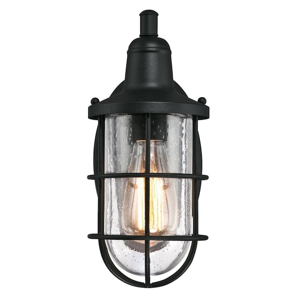 Westinghouse Fixture Wall Outdoor 60W Crestview, Textured Black Cage Clear Seed Glass 6334700 - main